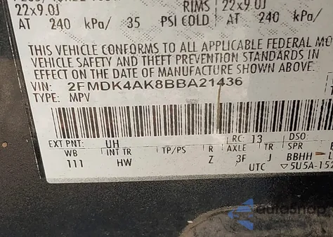 2011 Ford Edge Sport from USA, damaged, VIN 2FMDK4AK8BBA21436